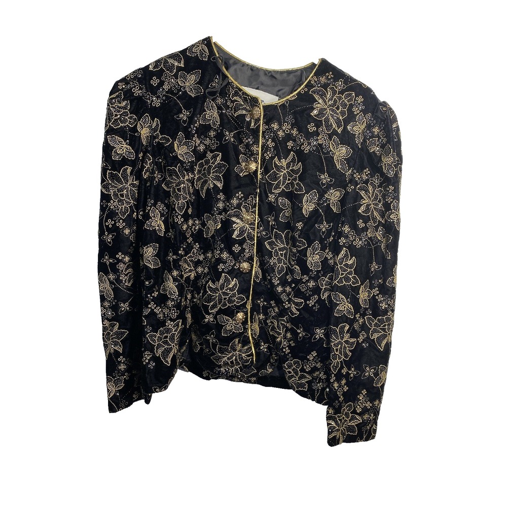 another thyme womens vintage blazer size 10 long sleeve button up flowers‎